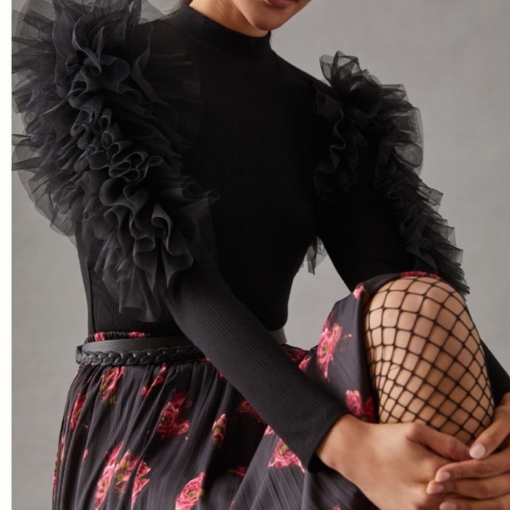 Sunday in Brooklyn Black Ruffled-Sleeve Knit Top